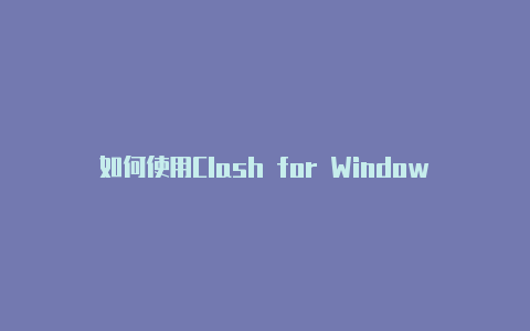 如何使用Clash for Windows版：简单配置网络代理